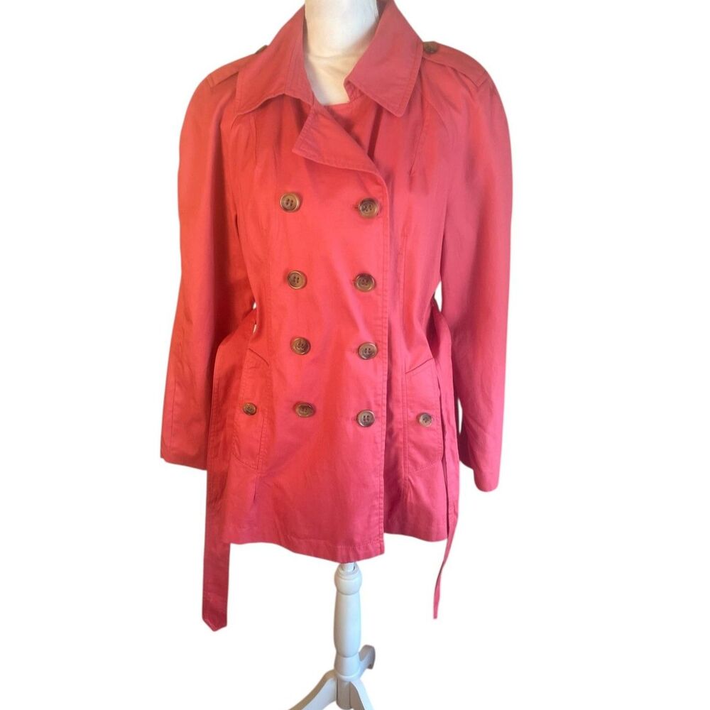 St. Johns Bay Womens Classic Trench Coat Sz L Preppy Reddish Pink Heritage - Picture 9 of 16